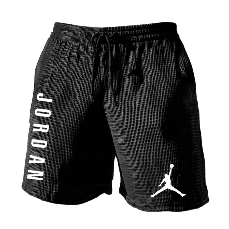 

Men's Waffle Knit Basketball Letter Print Sports Elastic Drawstring Shorts