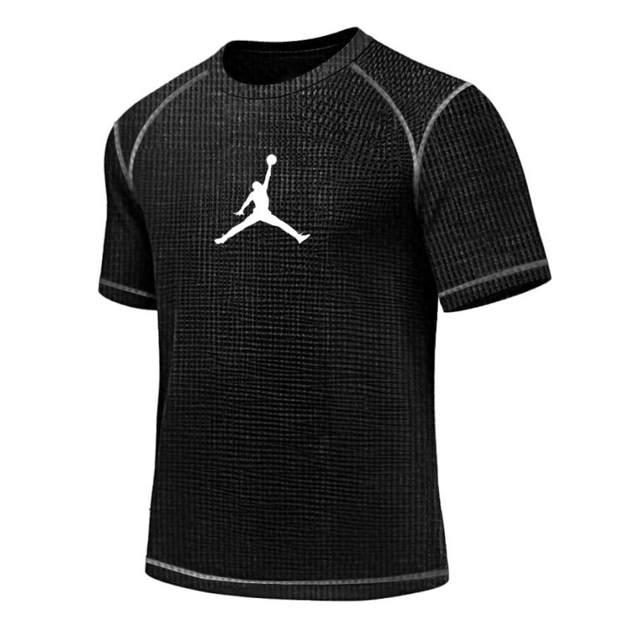 

Men's Waffle Knit Basketball Print Sports Crew Neck Short Sleeve T-Shirt