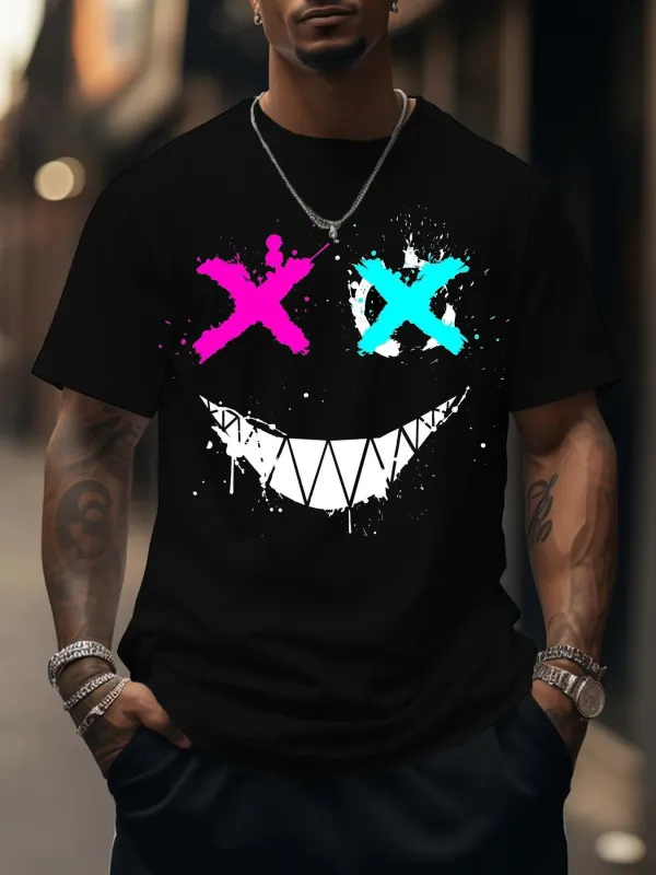 Men's Funny Smiley Face Print T-shirt - Wantbright.com 