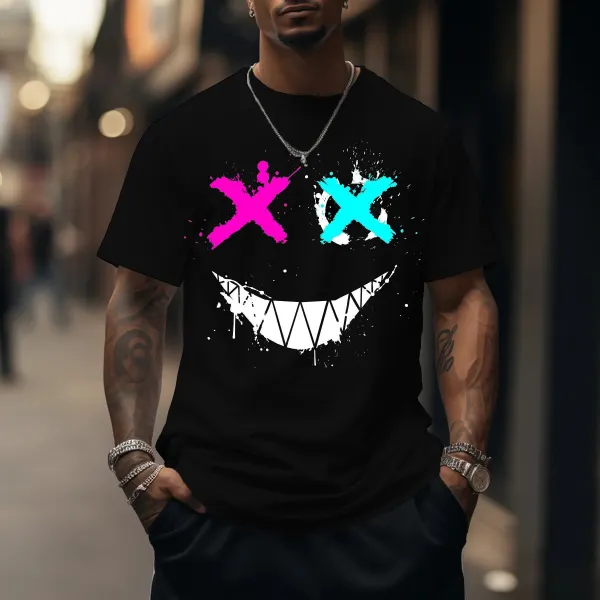 Men's Funny Smiley Face Print T-shirt - Ootdyouth.com 