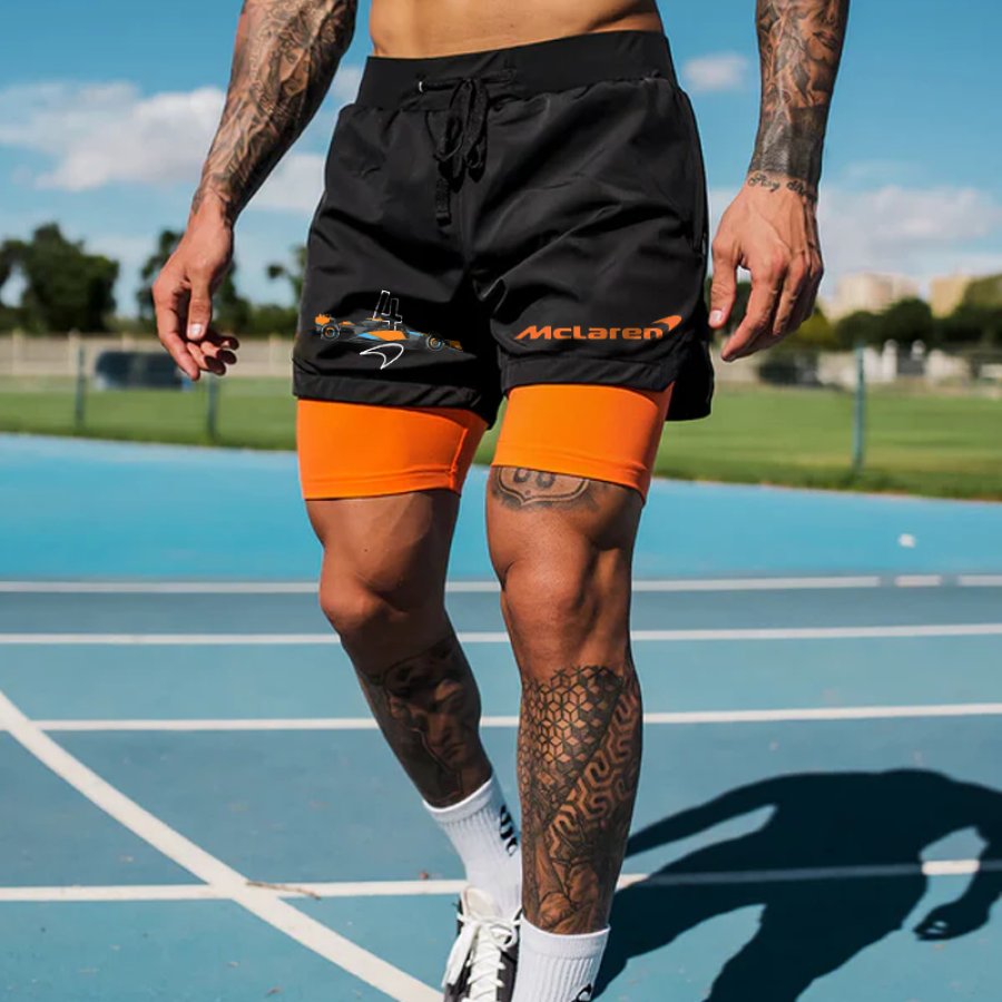 

Men's Extreme Racing Team Black Double Layer Sports Shorts