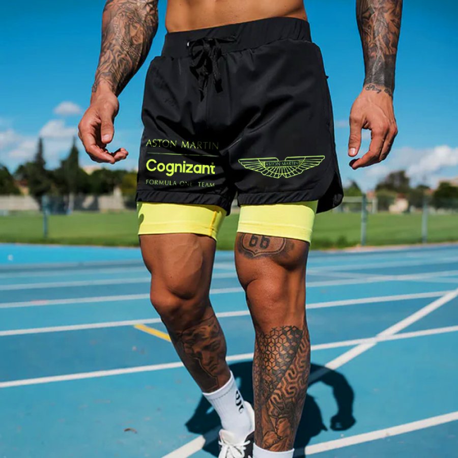 

Men's Racing Team Fluorescence Double Layer Sports Shorts