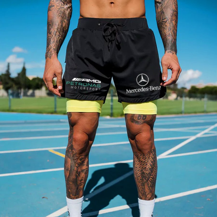 

Men's Racing Team Car Double Layer Sports Shorts