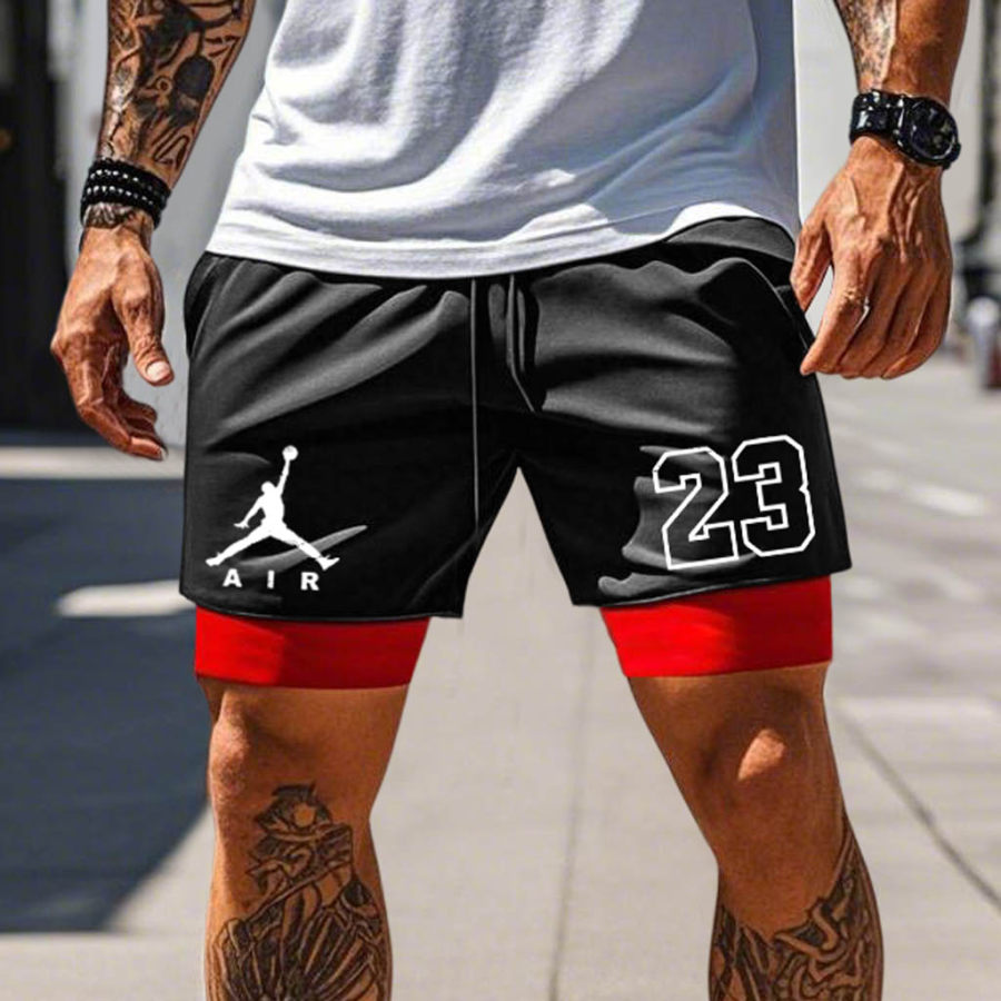 

Men's Basketball Print Double Layer Sports Shorts