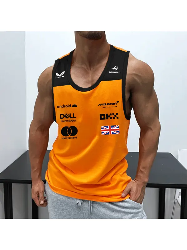 Men's Racing Team Print Sleeveless Tank Top - Aptkoi.com 