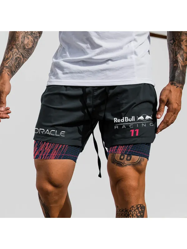 Fashion Racing Print Double Layer Shorts - Aptkoi.com 