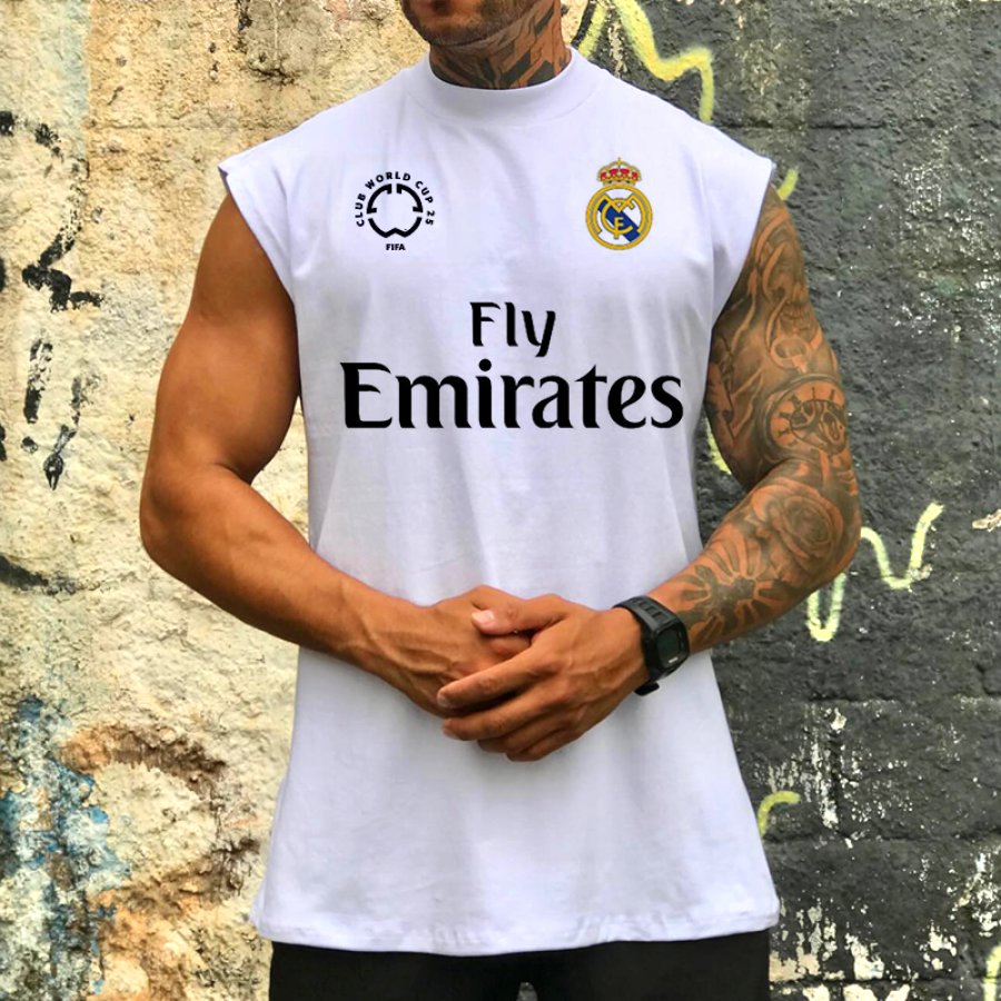 

Men's 2025 Football Club League White Sleeveless Motion Print Tank Top