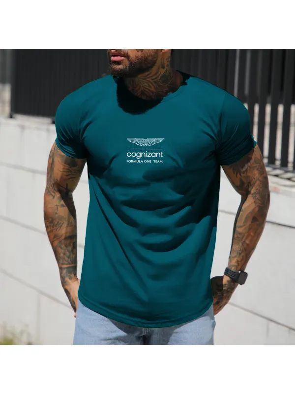 Simple Casual Racing Print Tight T-shirt - Aptkoi.com 