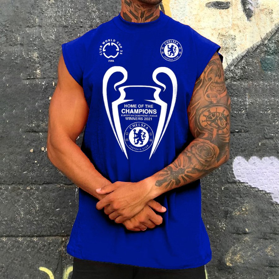 

Men's 2025 Football Club League Dark Blue Sleeveless Print Motion Tank Top