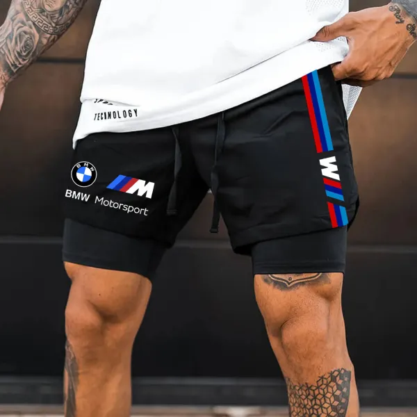 Men's Racing Print Double Layer Sports Shorts - Wayrates.com 