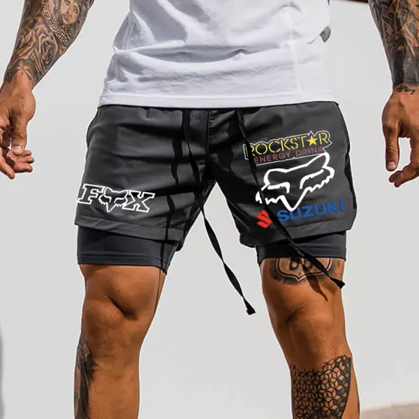 Men's Racing Print Double Layer Sports Shorts - Yesunshine.com 