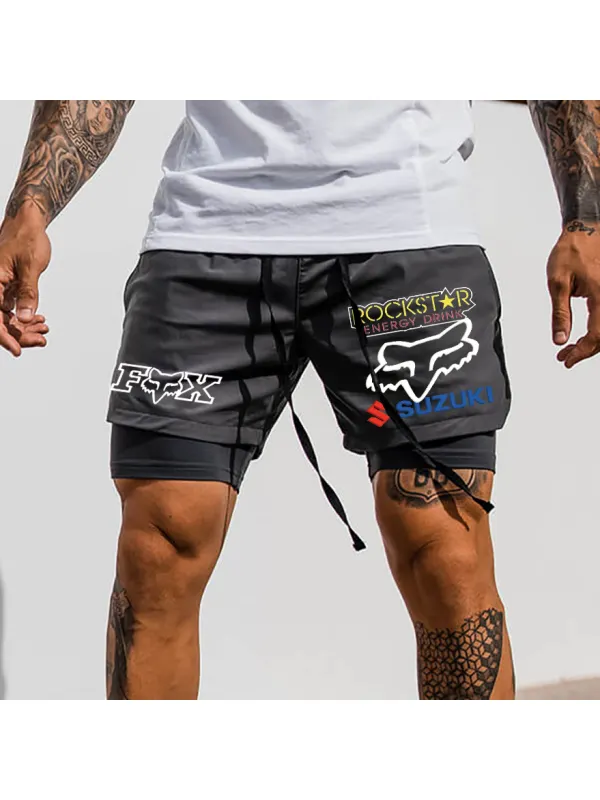 Men's Racing Print Double Layer Sports Shorts - Aptkoi.com 