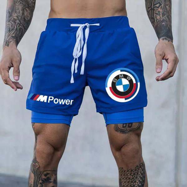 Men's Racing Print Double Layer Sports Shorts - Zivinfo.com 