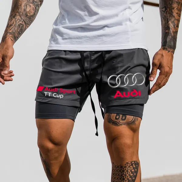 Men's Racing Print Double Layer Sports Shorts - Ootdcowboys.com 