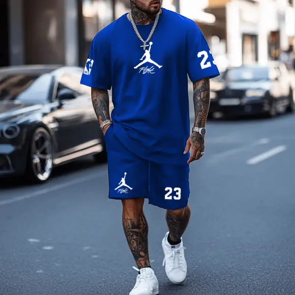 Unisex Basketball Print Oversized Streetwear Black Short-Sleeved T-shirt And Shorts Set