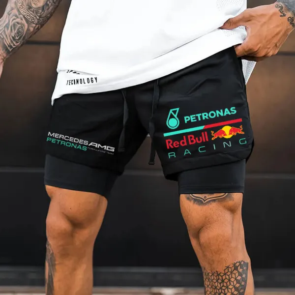 Men's Racing Print Double Layer Sports Shorts - Yesunshine.com 