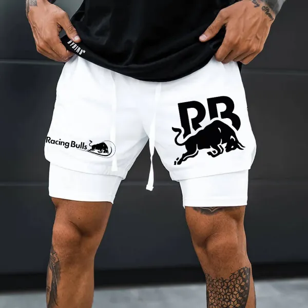 Men's Racing Print Double Layer Sports Shorts - Zivinfo.com 