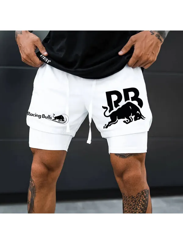 Men's Racing Print Double Layer Sports Shorts - Aptkoi.com 