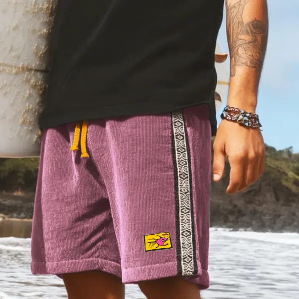 Unisex Vintage Corduroy Casual Loose Surf Shorts - Menzfolk.com 