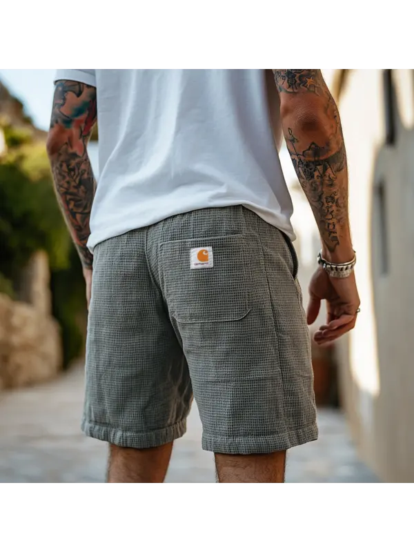 Men's Vintage Cement Gray Waffle Fabric Knit Surf Elastic Drawstring Shorts - Aptkoi.com 