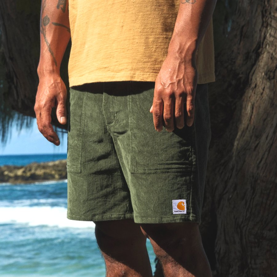 

Men's Outdoor Surfing Olive Corduroy Shorts For Casual Summer Outfits