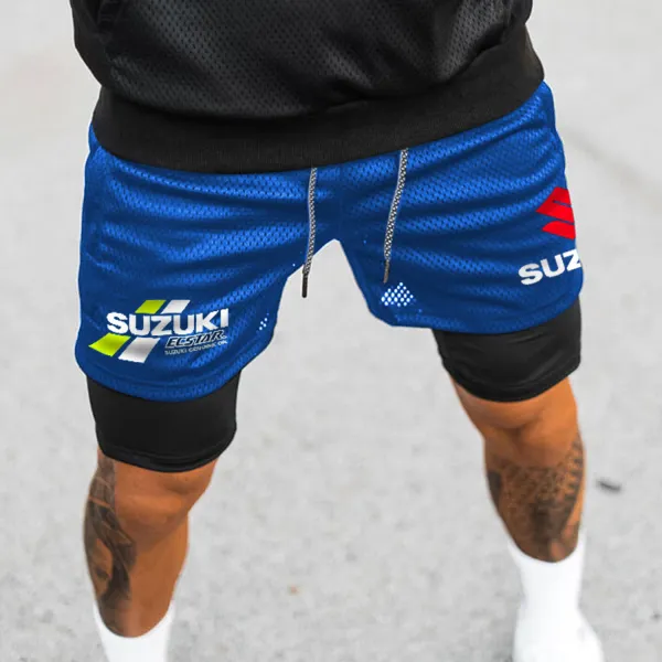 Motorcycle Icon Print Double Layer Shorts - Ootdyouth.com 
