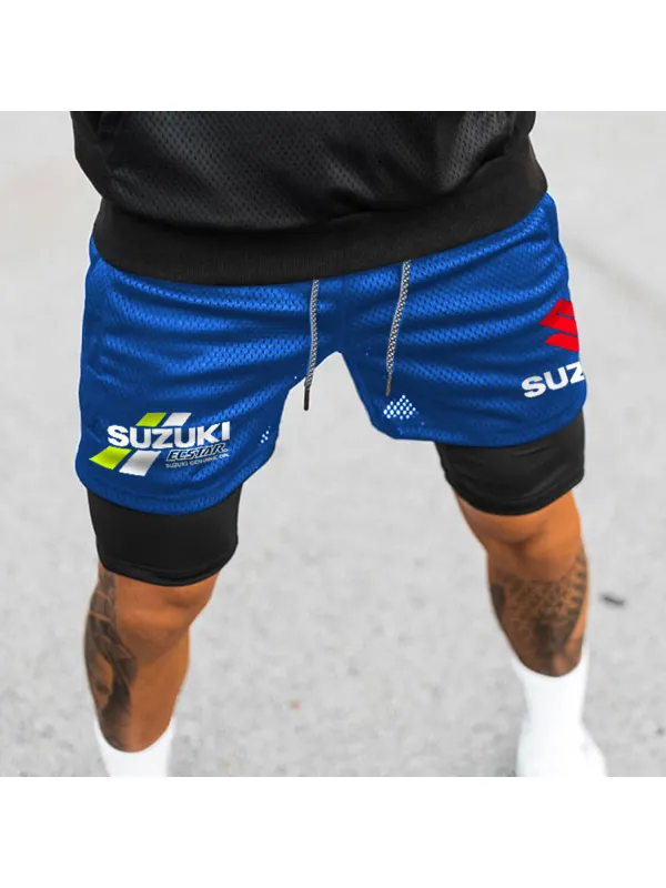 Motorcycle Icon Print Double Layer Shorts - Anrider.com 