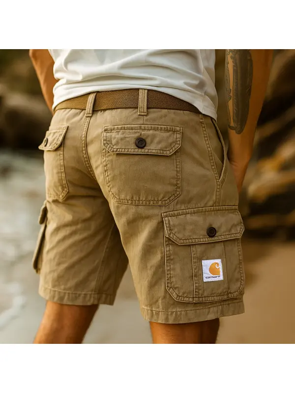 Men's Heavy Weight Vintage Multi-Pocket Utility Cargo Shorts For Outdoor Adventures - Aptkoi.com 