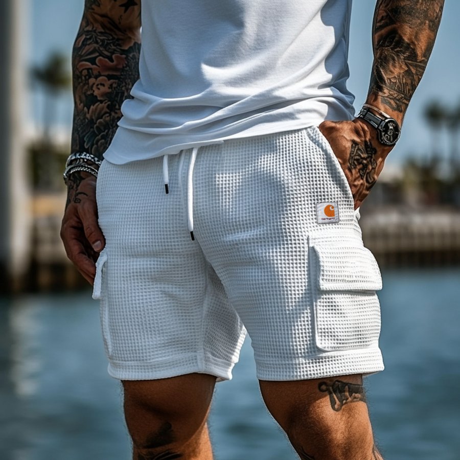 

Carhartt Men's Vintage Waffle Knit Multi-Pocket Casual Walkshort Workwear Elastic Cargo Shorts