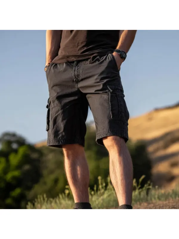 Casual Black Cargo Shorts For Outdoor Adventures - Frontiercool.com 