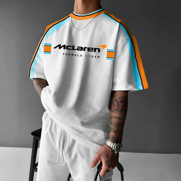 Men's Stylish Racing Color Contrast Oversized Short Sleeve T-shirt - Yesunshine.com 