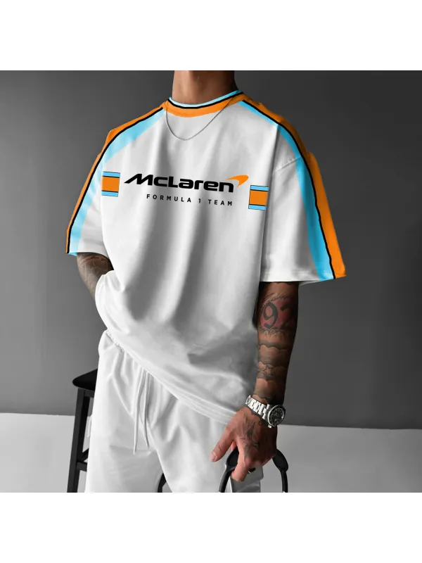 Men's Stylish Racing Color Contrast Oversized Short Sleeve T-shirt - Shopyiyistories.com 