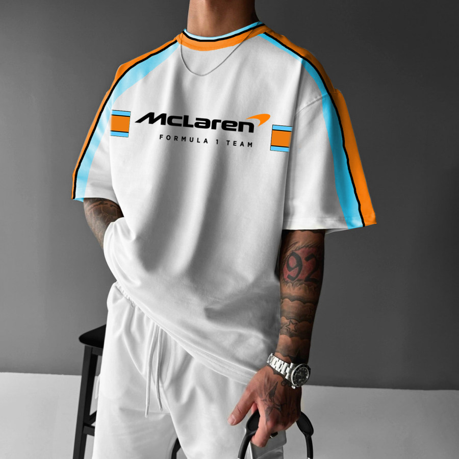 

Men's Stylish Racing Color Contrast Oversized Short Sleeve T-shirt