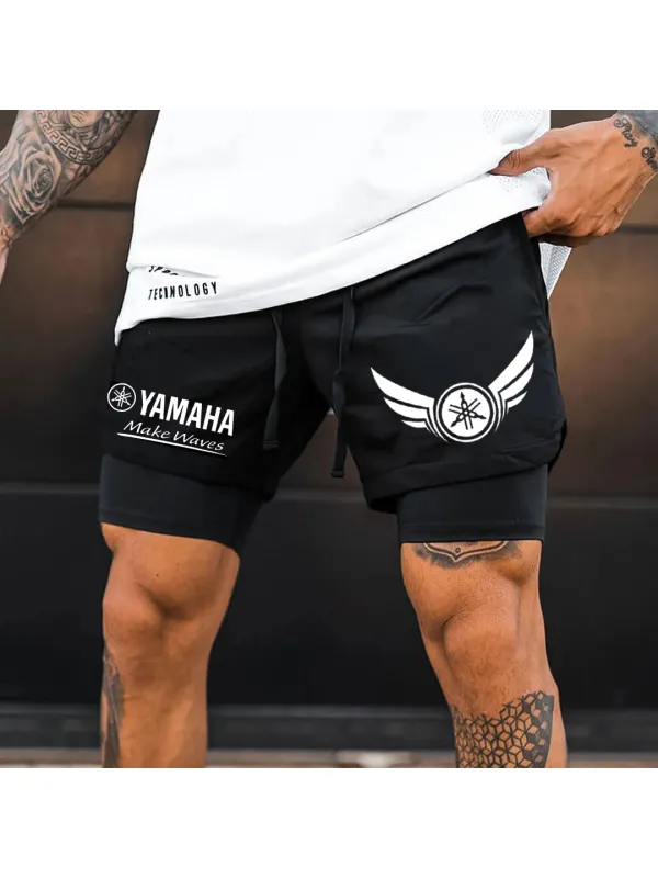 Men's Logo Print Double Layer Sports Shorts - Shopyiyistories.com 