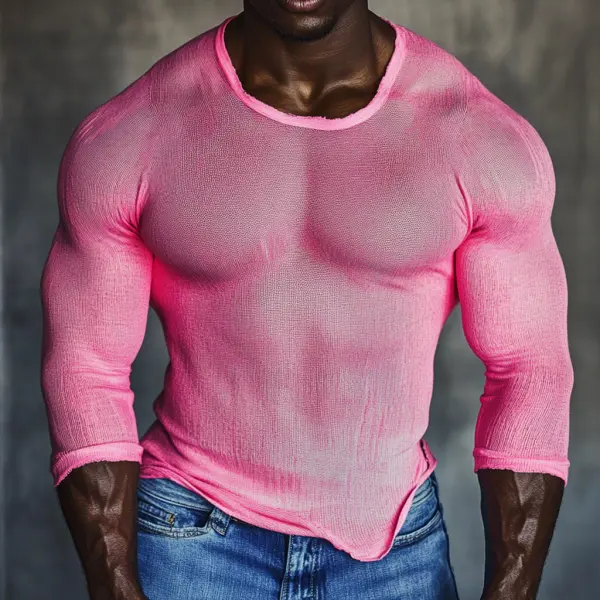 Men's Casual Round Neck Super Stretch Comfortable Breathable Long Sleeve T-shirt Casual Fitness Daily T-shirt Club Sexy - Craftshock.com 