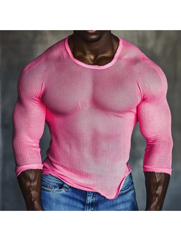 Men's Casual Round Neck Super Stretch Comfortable Breathable Long Sleeve T-shirt Casual Fitness Daily T-shirt Club Sexy - Anrider.com 