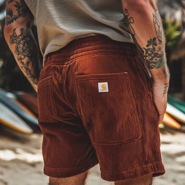 Men's Vintage Surf Shorts Corduroy Elastic Waist Shorts - Zivinfo.com 