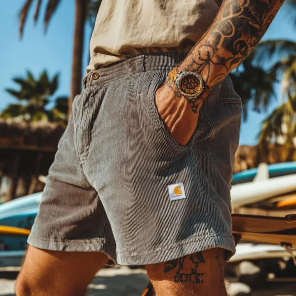 Unisex Casual Vintage Surf Shorts Corduroy Elastic Waist Shorts - Zivinfo.com 