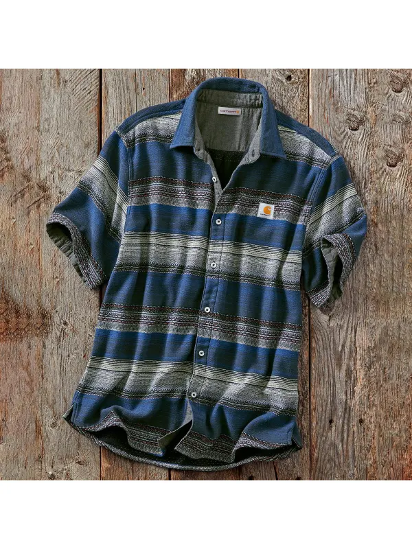 Retro Unisex Plaid Short Sleeve Shirt Geometric Plaid Cardigan - Ootdmw.com 
