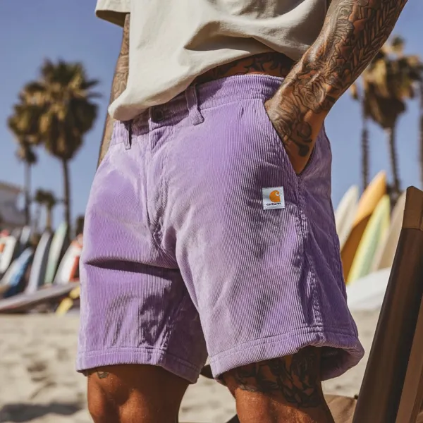 Unisex Casual Vintage Surf Shorts Corduroy Elastic Waist Shorts - Zivinfo.com 