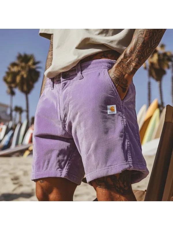 Unisex Casual Vintage Surf Shorts Corduroy Elastic Waist Shorts - Anrider.com 