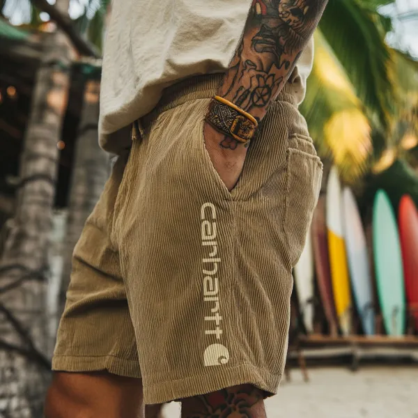 Unisex Casual Vintage Surf Shorts Corduroy Elastic Waist Shorts - Zivinfo.com 