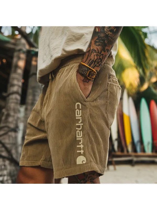 Unisex Casual Vintage Surf Shorts Corduroy Elastic Waist Shorts - Anrider.com 