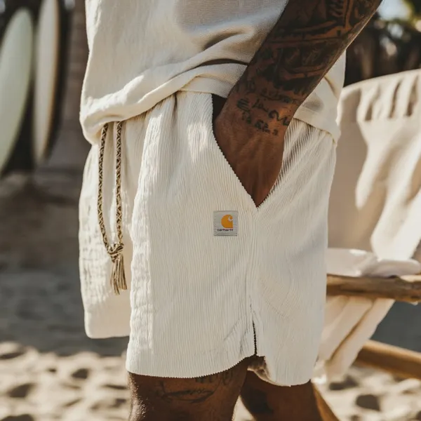 Unisex Casual Vintage Surf Shorts Corduroy Elastic Waist Shorts - Zivinfo.com 