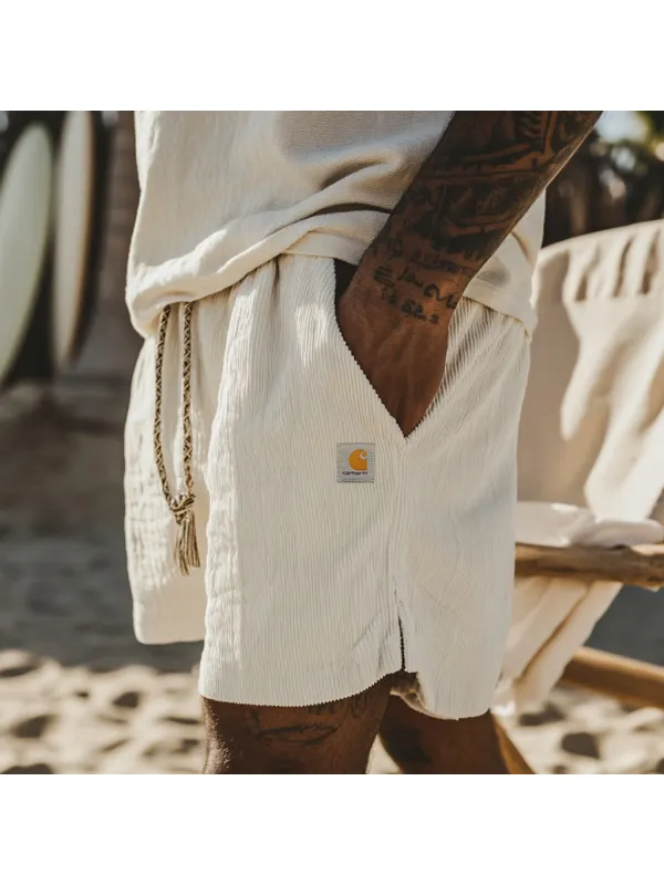 Unisex Casual Vintage Surf Shorts Corduroy Elastic Waist Shorts - Anrider.com 