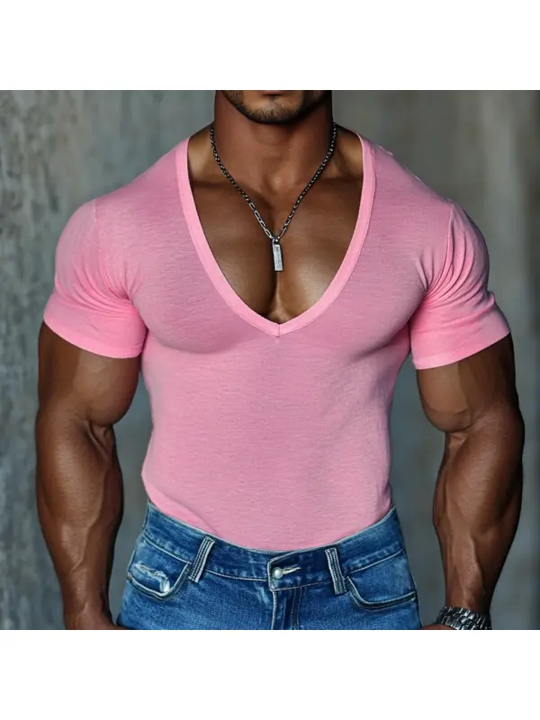 Men's Casual V-neck Super Stretch Comfortable Breathable Short-sleeved T-shirt Casual Fitness Slim T-shirt Daily Versati - Anrider.com 