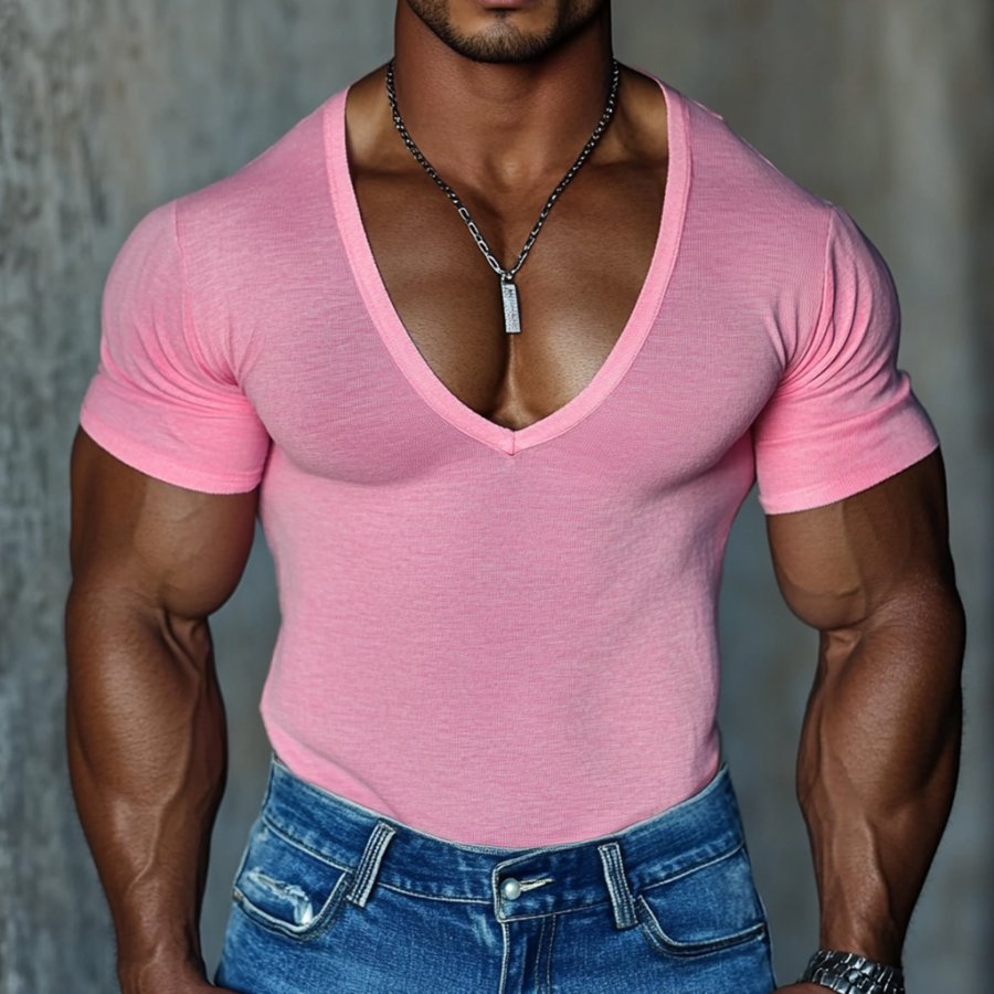 

Men's Casual V-neck Super Stretch Comfortable Breathable Short-sleeved T-shirt Casual Fitness Slim T-shirt Daily Versati