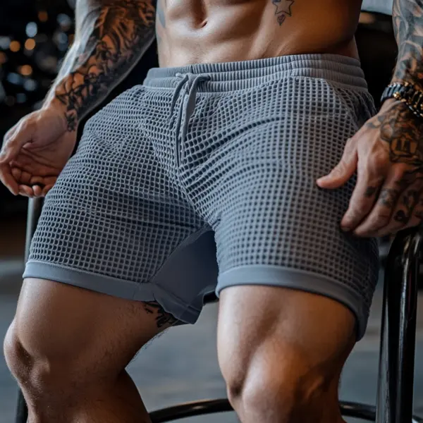 Men's Oversized Stretch Waffle Athletic Fitness Shorts Casual Comfort Everyday Basic Shorts - Keymimi.com 