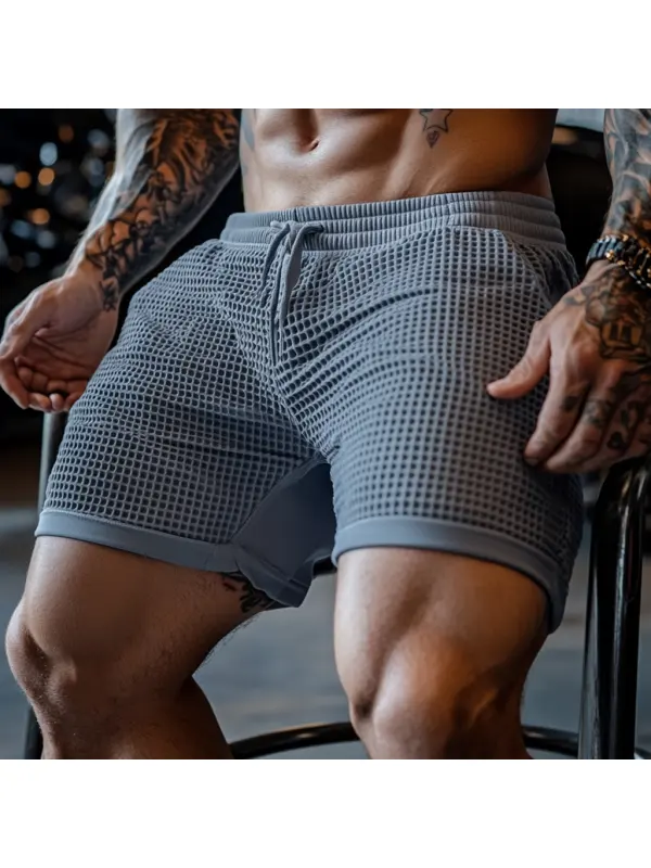 Men's Oversized Stretch Waffle Athletic Fitness Shorts Casual Comfort Everyday Basic Shorts - Aptkoi.com 