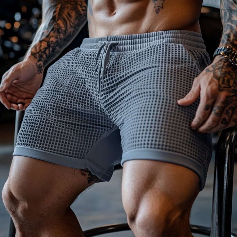 

Men's Oversized Stretch Waffle Athletic Fitness Shorts Casual Comfort Everyday Basic Shorts